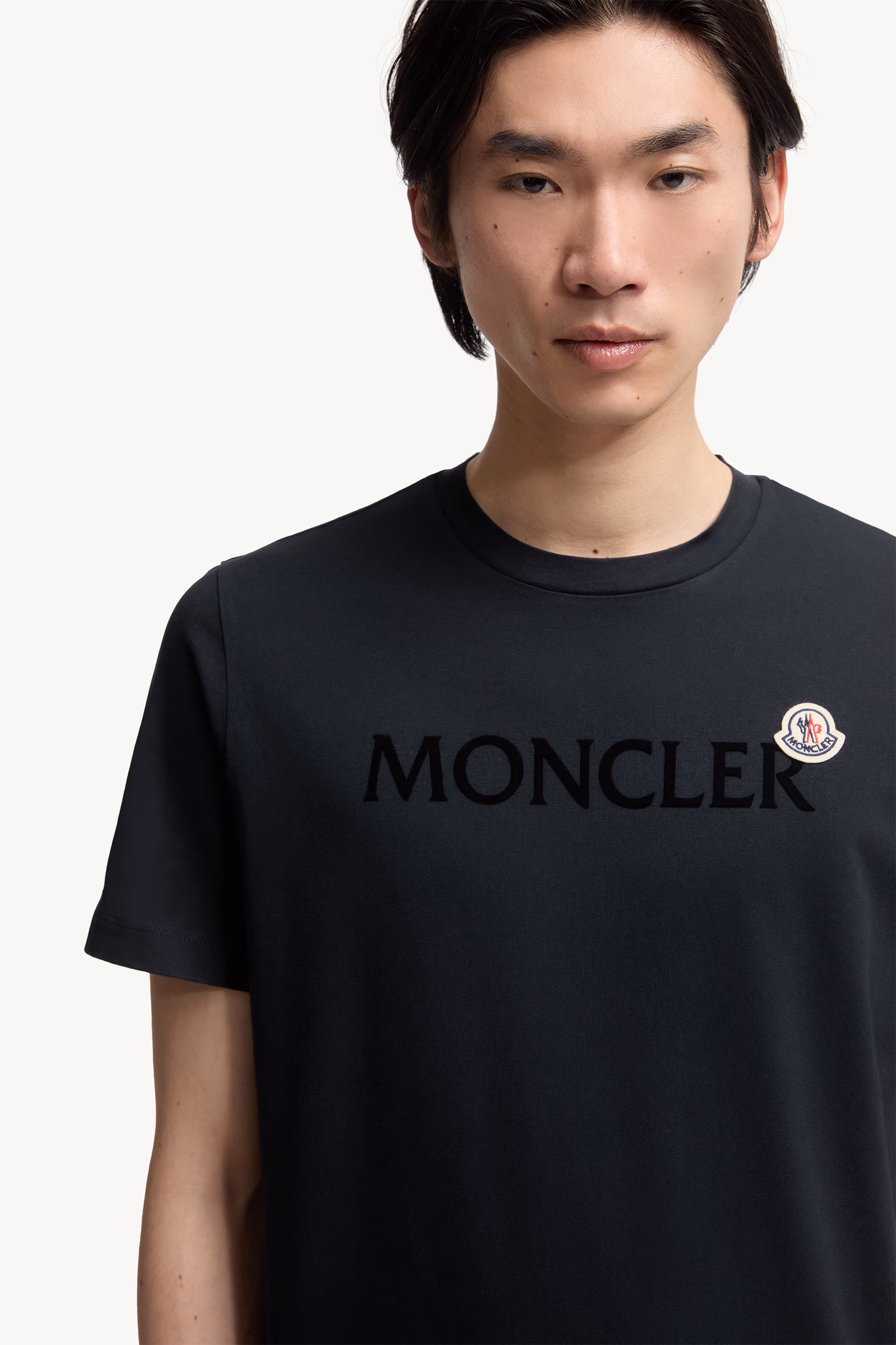 Flocked Logo Cotton T-Shirt Men Night Blue Moncler 6